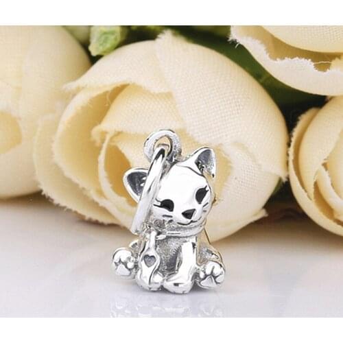 Free Shipping Authentic 925 Sterling Silver Sweet Cat Dangle Charms Fit Original Bracelet For Women DIY Jewelry S925 Beads