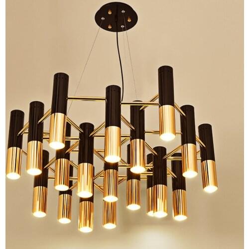 Black and gold metal aluminum tube chandelier lamp Italy modern design suspension light for LED chandelier