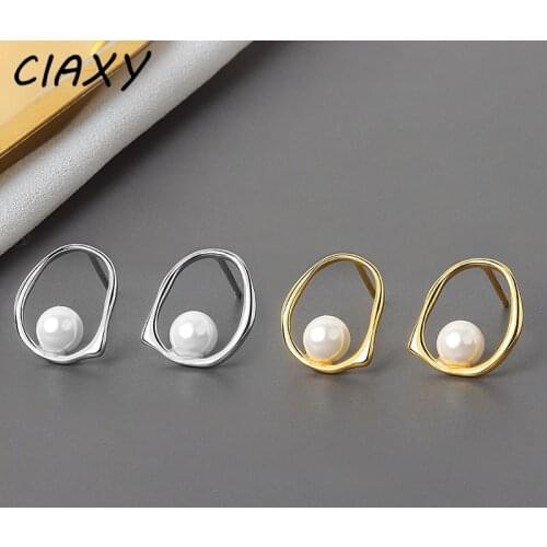 CIAXY 925 Sterling Silver Irregular Stud Earrings for Women Temperament Retro French Pearl Earring 2021 Fashion Party Jewelry