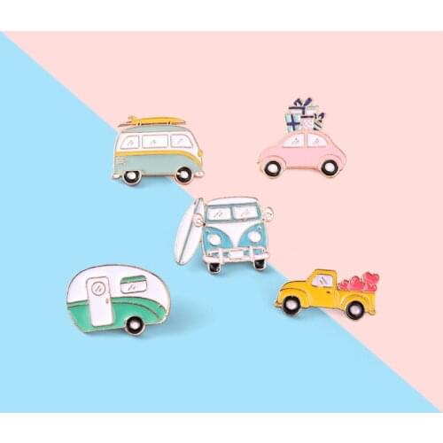 Cartoon Bus Enamel Lapel Pin 5Kinds of Cars Brooches Decoration On Backpack Hat Badges Gifts for Women Men Jewelry Custom