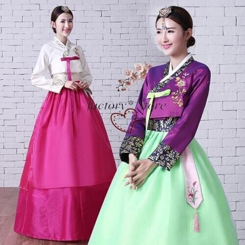 Korean Dress Costume Embroidery Korean Traditional Ms. Hanbok Court Married North Korea Performance Stage Dance Costumes