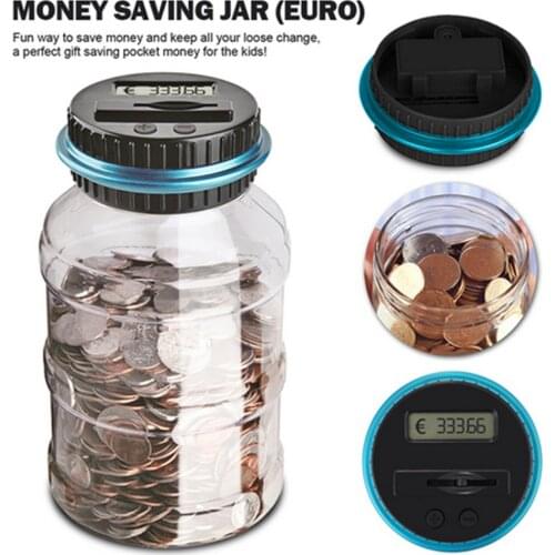 1.8L Piggy Bank Counter Coin Electronic Digital LCD Counting Coin Money Saving Box Jar Coins Storage Box for EURO Money