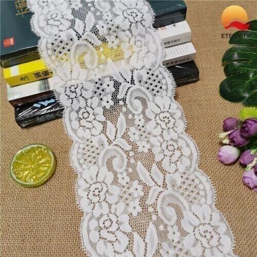 E2683*14CM Nylon Spandex stretch Jacquard lace trimmings fabric ribbon for wedding decoration white large