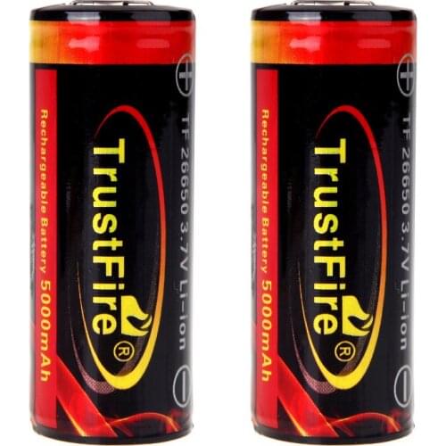 TrustFire 3.7V Li-ion Rechargeable Battery 26650 5000mah Lithium Batteries With PCB Protected Board for LED Flashlight