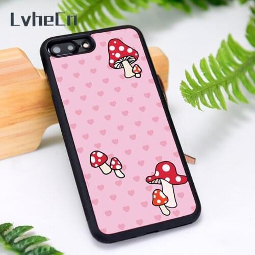 LvheCn Silicone Rubber Phone Case Cover for iPhone 6 6S 7 8 Plus X XS XR 11 12 Mini Pro Max Cartoon Mushroom Pattern