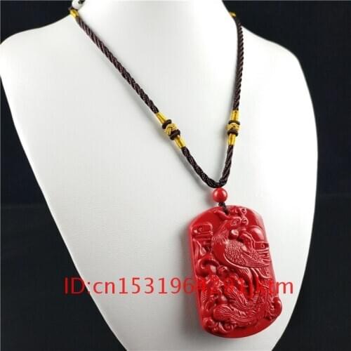 Natural Phoenix Fashion Chinese Woman Men Organic Cinnabar Gifts Carved Hand Necklace Charm Pendant Red Amulet Jewellery