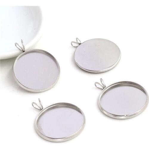 Never Fade ) 10pcs 20mm Inner Size 316 Stainless Steel Material Simple Style Cabochon Base Cameo Setting Pendant Tray (D3-77)