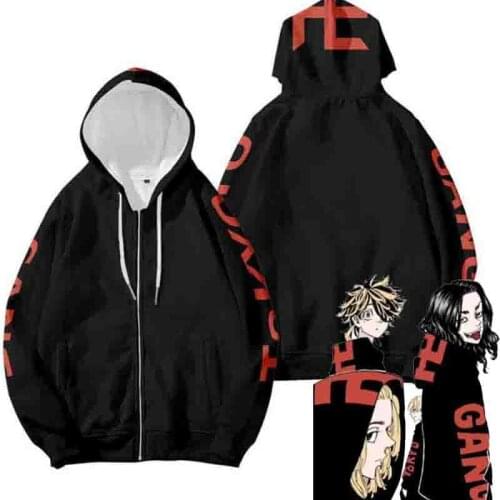 New Tokyo Revengers Mikey Hoodie Anime Draken Hooded Coat Zipper Men Sweatshirts