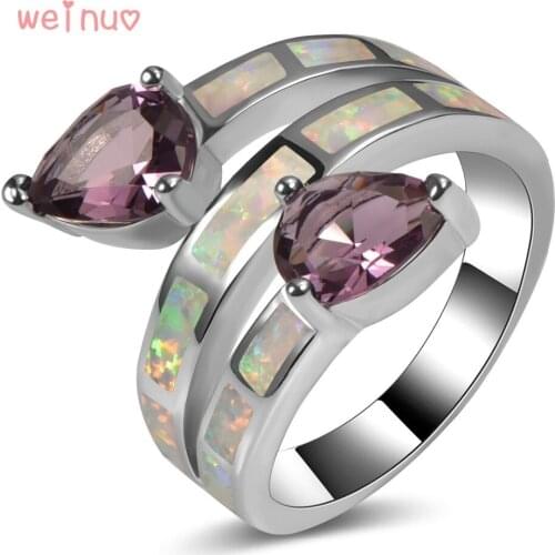 Purple Crystal White Opal Ring 925 Sterling Silver Top Quality Fancy Jewelry Wedding Ring Size 5 6 7 8 9 10 11 A219