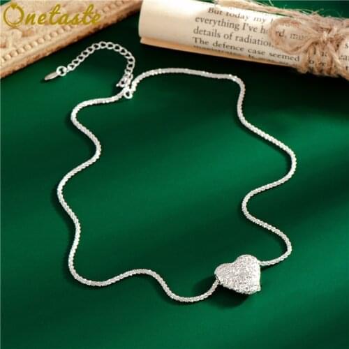 Real 925 Silver Love Heart Shaped Choker Necklace Japanese Korean Style Jewelry 2021 Summer New Trend 38cm Necklaces Girls Gift