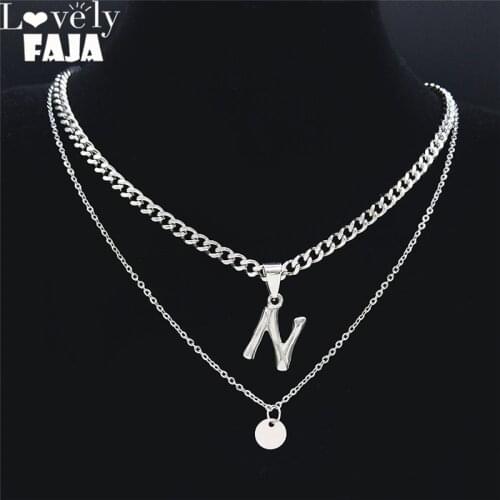 2021 Punk Letter N Stainless Steel Layered Personalized Necklace Men/Women Silver Color Jewelry collar con nombre NK79S03