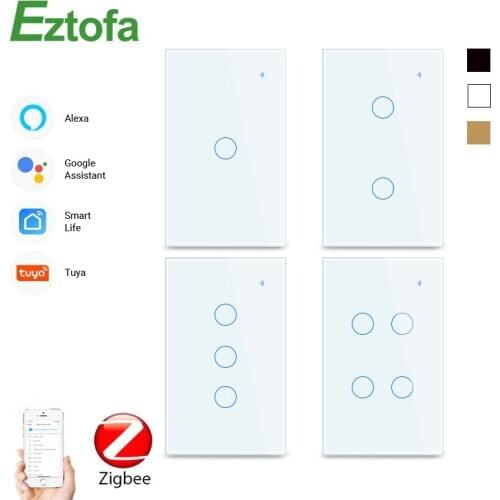 1234 Gang 2/3Way WiFi Touch Switch AC 100v220v Wall Light Switch Smart Home Zigbee Wireless Remote Control Tuya App US Standard