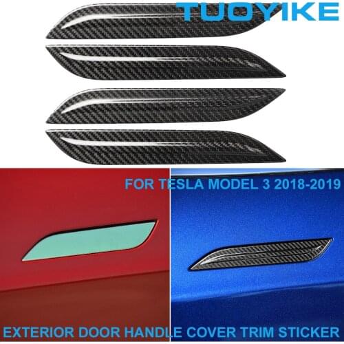 Car Styling Real Carbon Fiber Exterior Door Pull Handle Decorative Cover Trim Anti-scratch Sticker For Tesla MODEL3 2018-2019