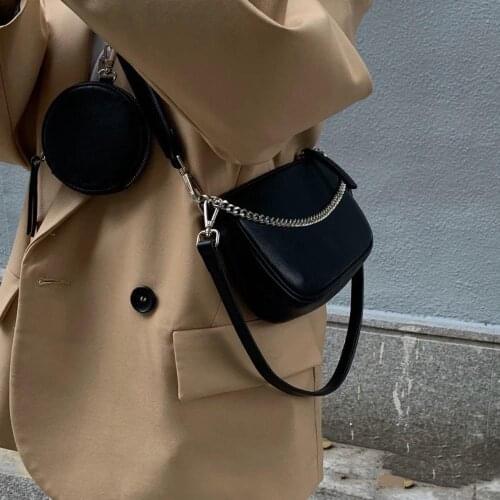 Three-in-one bag wide shoulder strap pu leather bag female bag Messenger bag fashion wild chain single shoulder underarm bag