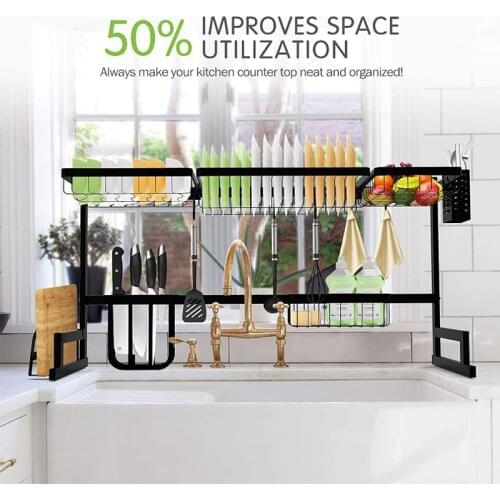 Stainless Steel Dish Drying Rack Over The Sink Kitchen Storage Shelf Counter-top Space Saver Stand Tableware Drainer Organizer