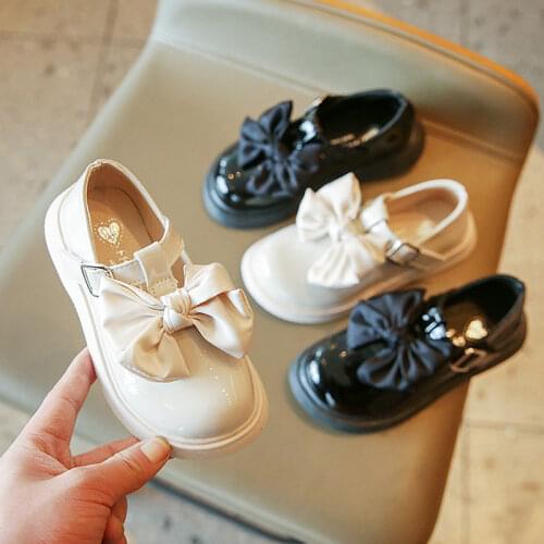 Girls Patent Leather Shoes Spring Autumn Butterfly Knot Mary Janes Shoes Big Girls Princess Shoes Dance Party Black White Pink