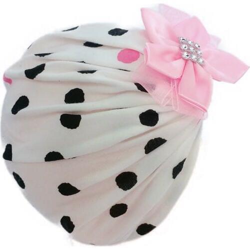 Baby girl turban indian hat flower dot turban hats Spring Autumn children velvet Caps kid Beanie pompom hat Warm girl caps