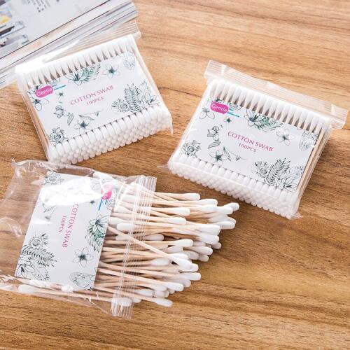 500pcs/Pack Double Head Cotton Swab Bamboo Cotton Buds Medical Ear Cleaning Wood Sticks Cotton Swabs
