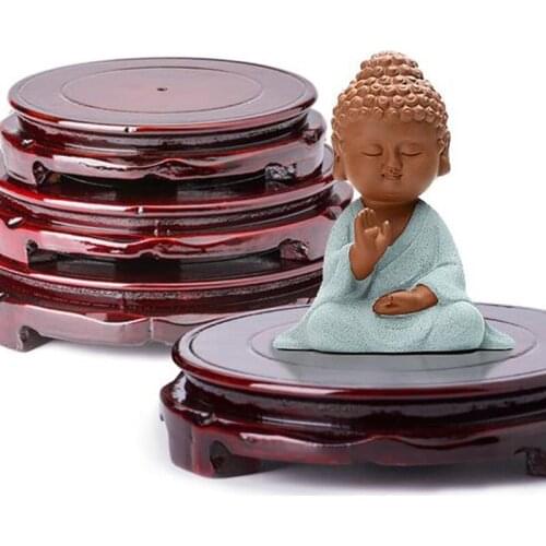 6-12cm Diameter Real Solid Wood Carving Vase Base Stone Buddha Incense Flowerpot Wood Carving Teapot Base