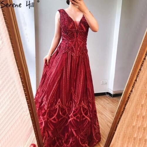 Wine Red A-Line Evening Dresses Gowns 2021 Luxury Beading Sparkle Sexy For Women Party Wear BLA70581 Serene Hill