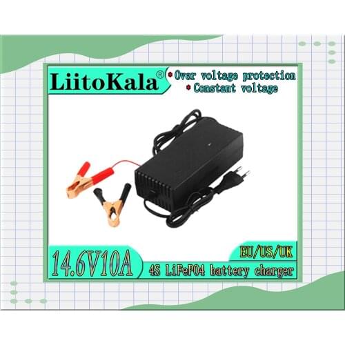 LiitoKala output 14.6V 10A for 12V Lifepo4 power high battery charger, free choice of plug clip charging DC adapter 100-240V chu