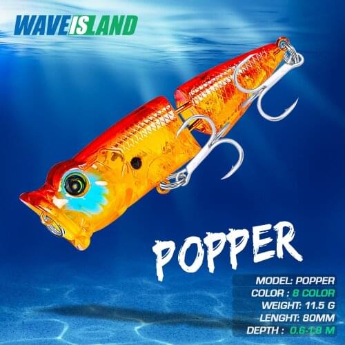 WAVEISLAND Fishing Lure Popper 8cm 11.5G Floating Isca Artificial Baits Pesca Saltwater Lures Peche Fish Tackle Goods
