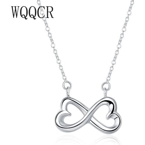 WQQCR New 925 Silver colorColor Color Sliding Necklace Figure 8 Double Heart Necklace New Ladies European Large Hole Necklace