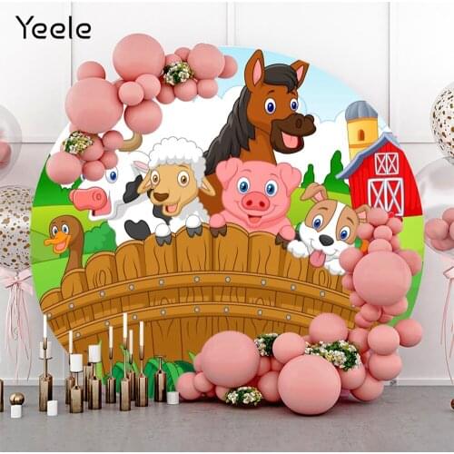 Yeele Cartoon Animals Newborn Baby Shower Round Backdrop Kids Party Circle Photography Background Custom Polyester Photo Studio