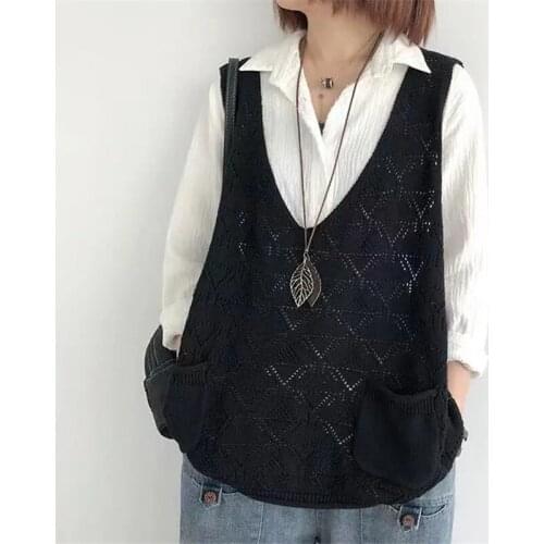 Sweater Women Vest Spring Autumn Thin New Solid Color Sleeveless V-neck Top Loose Fashion Simple Commuter Female Clothing M155