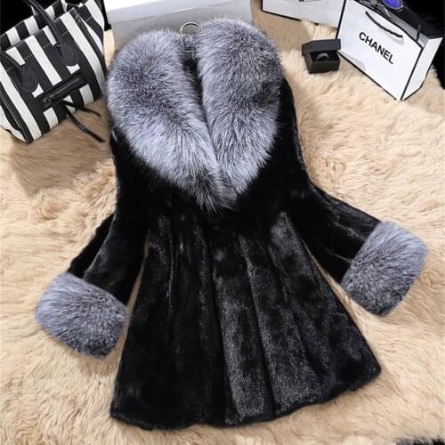 S/9XL WomenS Long Fake Fox Fur Collar Jacket Casual Slim Faux Mink Fur Coat Large Size Patchwork Femlae Winter Outwear J273