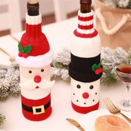 Winter Decorations Christmas Knitting Wine Bottle Cover Santa Claus Snowman Cover Cap Kitchen Decoration Dinner Party Supplies