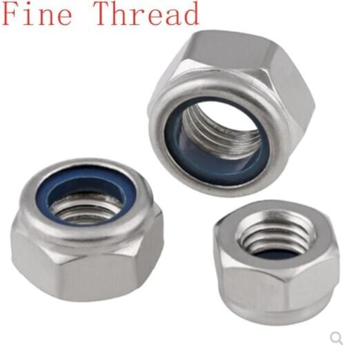 1/5pcs/lot 304Staniless Steel A2 M8*1 M10*1 M10*1.25 M12*1.25 M12*1.5 M14*1.5 M16*1.5 M18*1.5 M20*1.5 Fine Thread Nylon Lock Nut