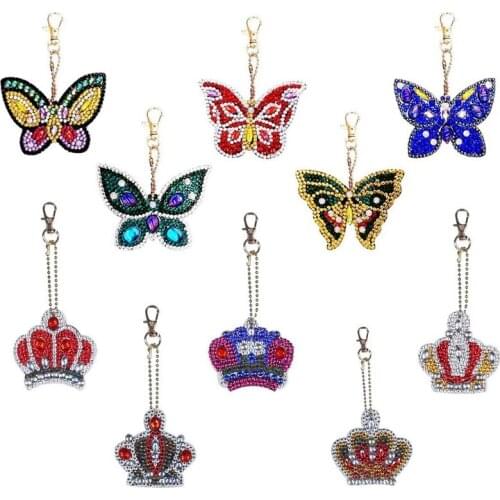 10PCS Diamond Painting Butterfly Keychain Crown Keychain For Adults And Kids 5D Diamond Art Craft Key Ring Ornaments