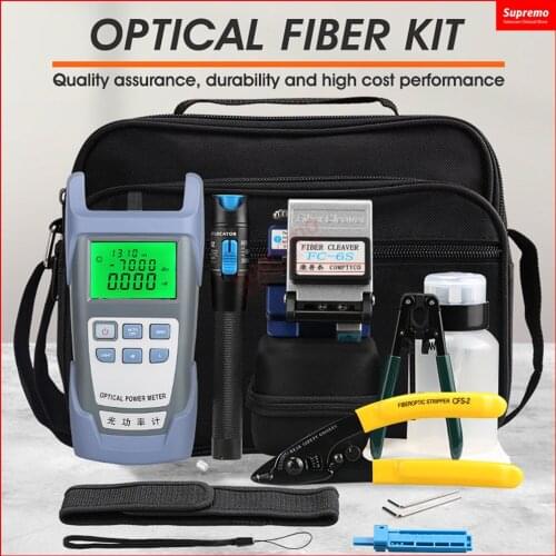 14pcs/set FTTH Fiber Optic Tool Kit with Fiber Cleaver -70~+10dBm Optical Power Meter Visual Fault Locator 5km