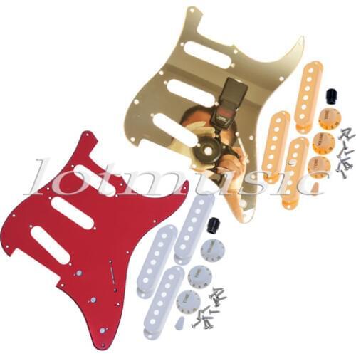 2* Guitar Pickguard,Red 3ply Pickguard& USA Standard Gold Mirror Pickguard + 3 Single Coil Pickup Covers