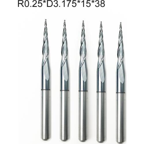 5pcs R0.25 x3.175 1/8" shank 2 flutes Tungsten solid carbide Coated tapered ball nose End Mills