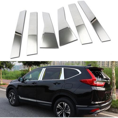 6pcs High Quatily Car Exterior Chrome ABS Car Door Window Pillar Trim Cover Car Trim Sticker Car Decoration For Honda CRV 2017