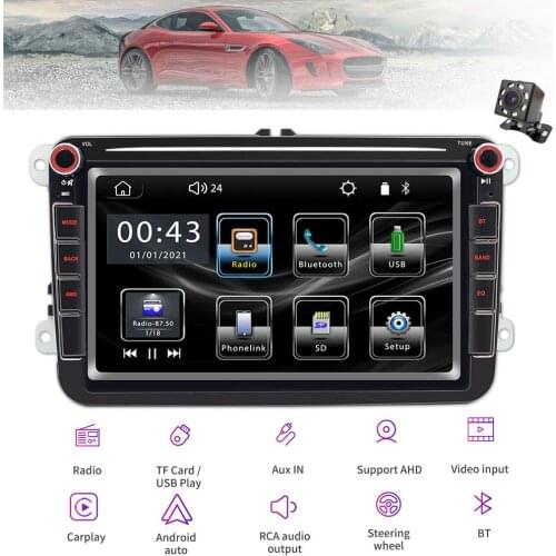 8inch Car 2 Din Touch Screen Multifunction MP5 Player FM/AM Radio AHD Reversing Video Recorder Camera BT WIFI Wireless For VW