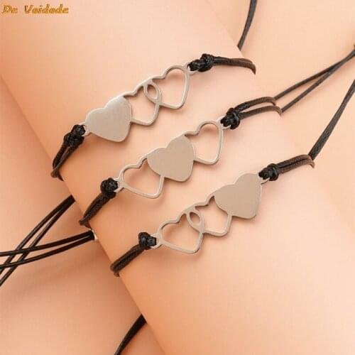 Charmsmic Doule Heart Sisters Card Bracelets Best Friendship Forever Stainless Steel Handmade Braided Birthday Gift Jewelrys