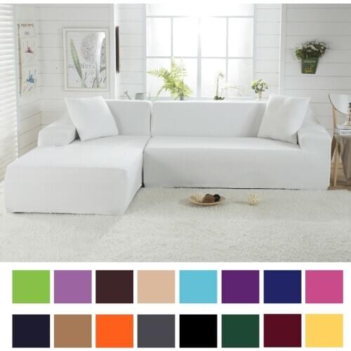 White Modern Sofa Cover Elastic Solid Color Polyester Corner Sofa Couch Slipcover seat Protector for Living Room 1/2/3 Seater