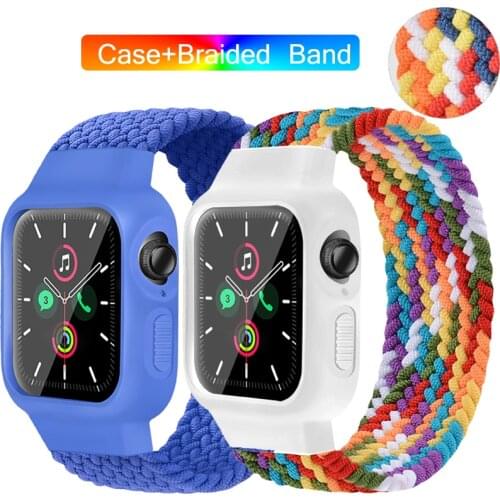 Case+Braided Solo Loop Strap For Apple Watch Band 44mm 40mm iWatch band 38mm 42mm Elastic bracelet Apple watch series 6 5 4 3 se