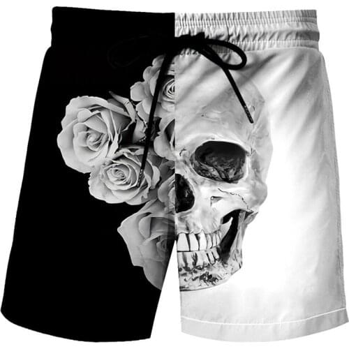 Black and white skull shorts mens 3D printed gothic swimming trunks casual hip-hop beach Bermuda 2021 summer quick-drying pants