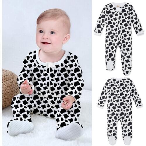 0-18Months Cute cow leopard print Infant Baby Boys Girls Cow Print Pajama Sleeper Zipper Footed Romper Jumpsuit детский боди M4