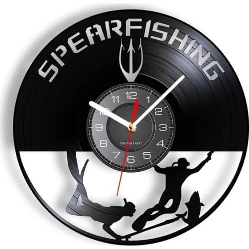 Freediving Spearfishing Retro Wall Clock Vinyl Record Disk Crafts Wall Watch Submariner Frogman Underwater Hunting Home Decor