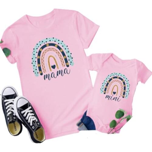 Mother And Daughter T-Shirt Rainbow Family Matching Clothes Outfits Cute Tops lovely Blouse Kids Baby Girl Boys Casual T Shirts