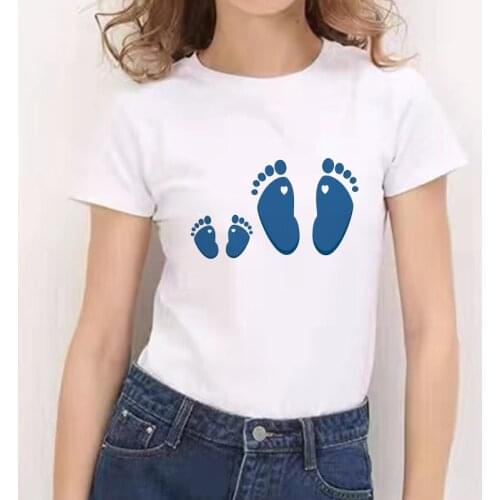 Casual T Shirt Women Summer Tees O Neck Short Sleeve Korean Fashion Female Clothing Footprints painting Graphic Print Oversize