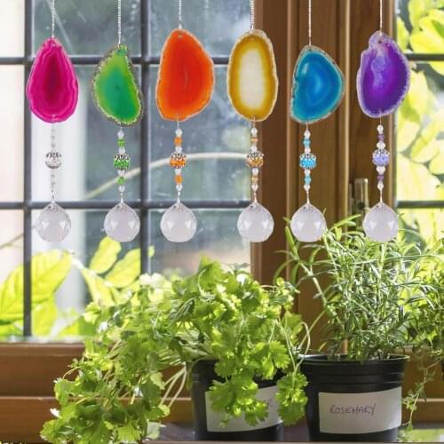 Crystal Wind Chime Agate Stone Handmade Hanging Pendant Sun Catchers WindChimes Ornament For Curtain Window Home Garden Decor
