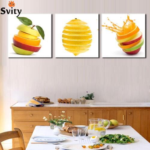 SVITY 3Pcs Fruits Lemon Canvas Painting Modular Modern Minimalism Wall Art Printed Picture For Kicthen Restaurant Decor No Frame