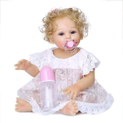 Doll bebe reborn 47cm soft silicone girl baby dolls soft lifelike Brown Blonde Hair surprise girl Clothes gifts