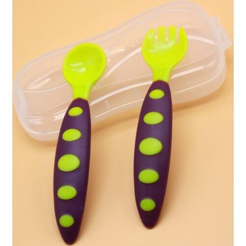 1 set Spoon + Fork Feed Articles Infant Color Spork combination Two sets baby tableware Spoon fTRQ0671